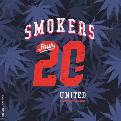 Varsity College Marijuana Ganja Weed Grunge Print Design 