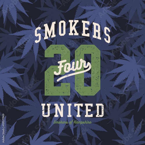 Varsity College Marijuana Ganja Weed Grunge Print Design 