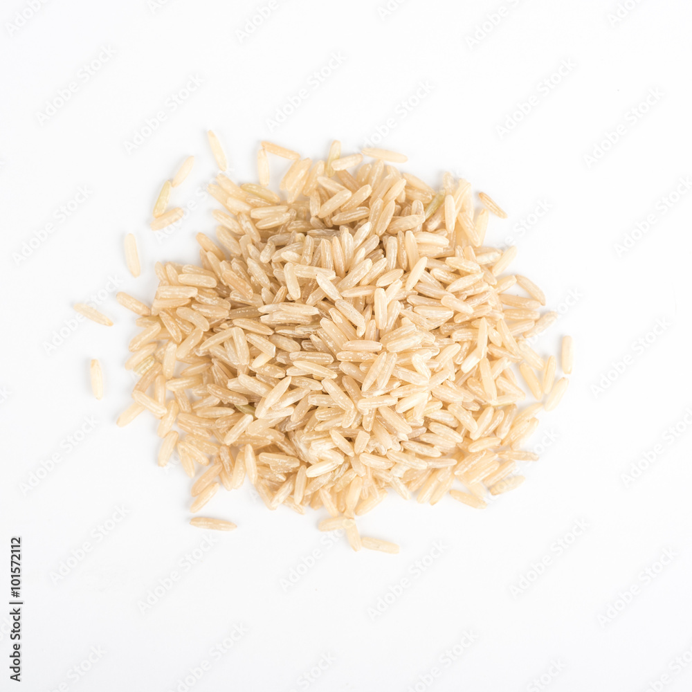 Rice grain on white background - obrazy, fototapety, plakaty 