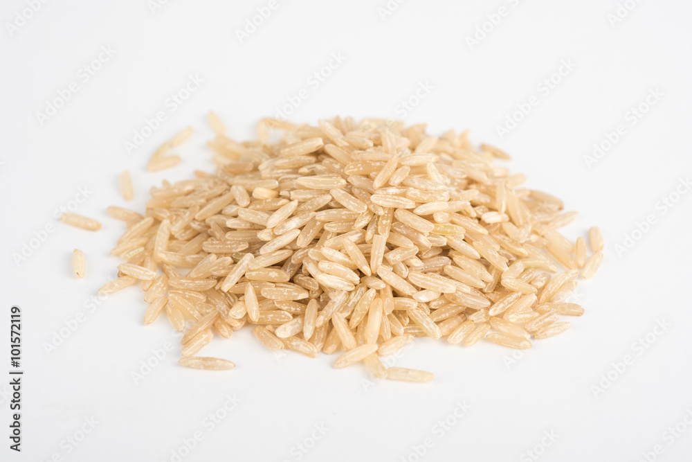 Rice grain on white background