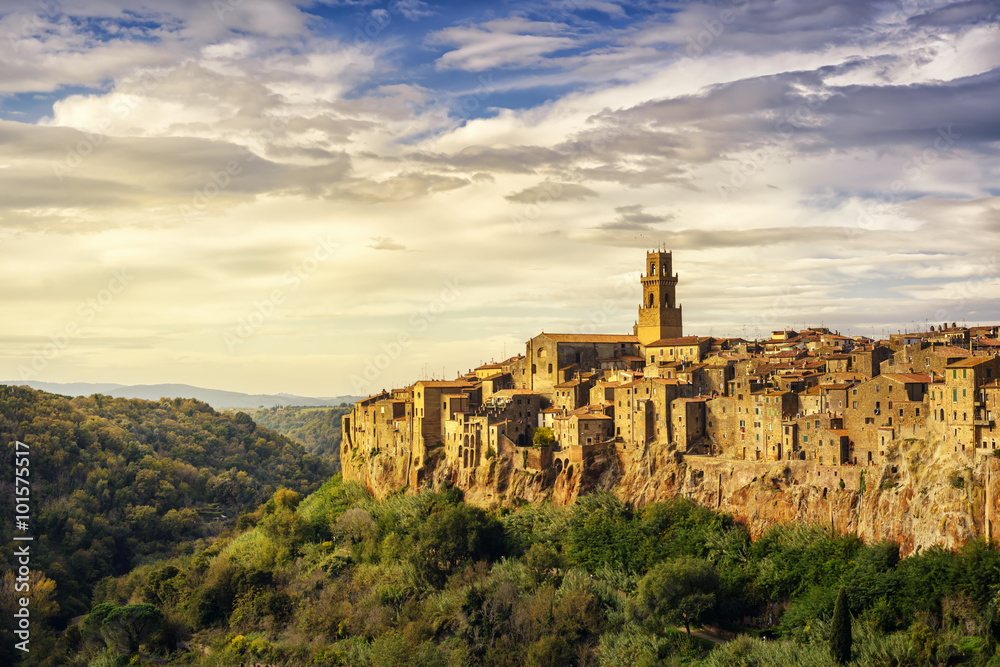 Tuscany, Pitigliano medieval village panorama landscape. Italy