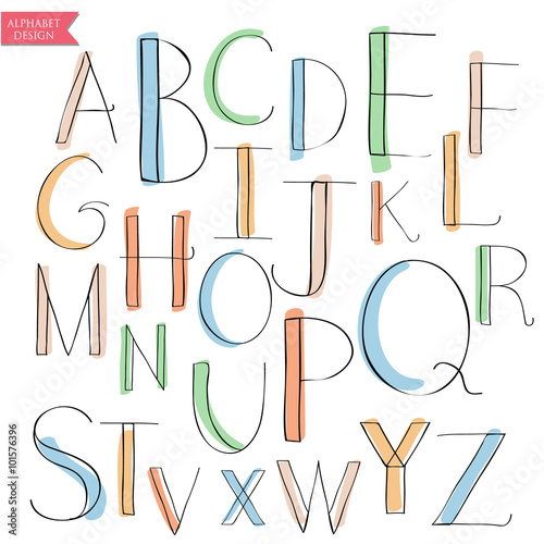 Black pink green blue orange colorful ink alphabet letters.Hand