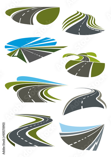 Roads and highway icons set