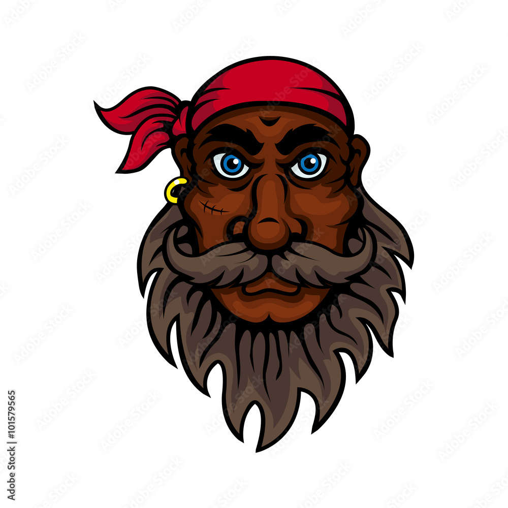 Cartoon bearded old pirate with red bandanna