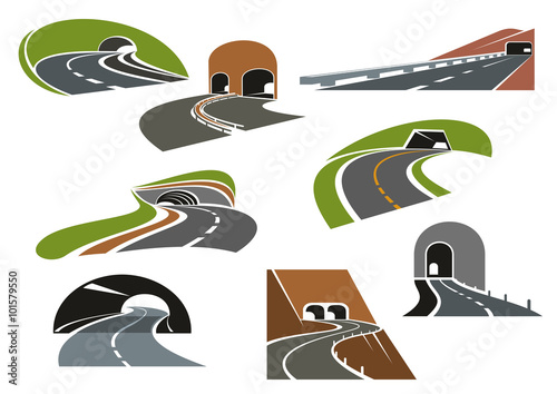 Road tunnels icons for transportation design