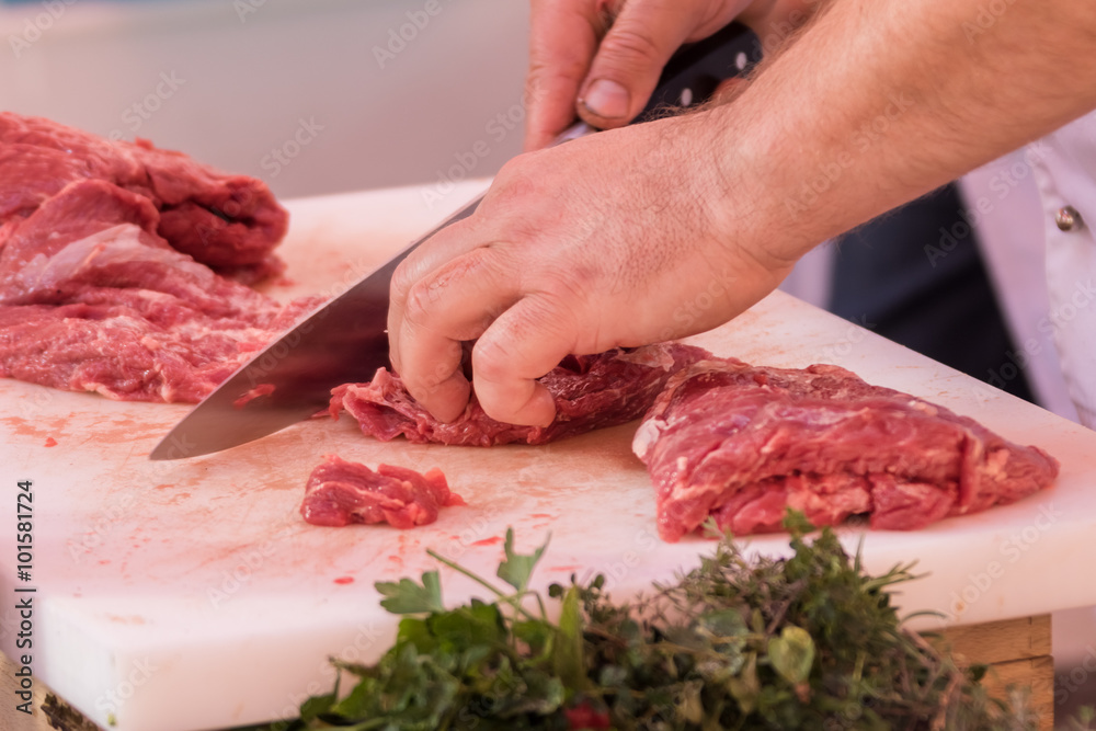 Cutting fresh meat