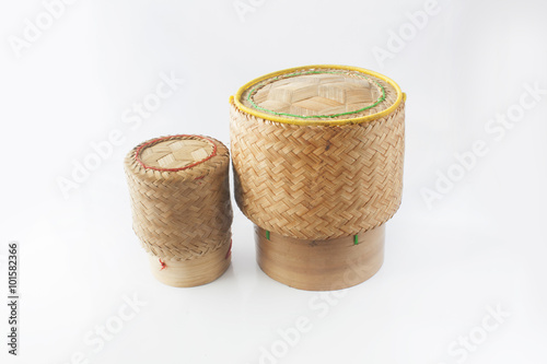 couple sticky wicker (Kratip rice) isolated on white background photo