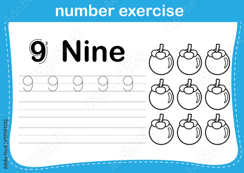 number exercise with cartoon coloring book illustration