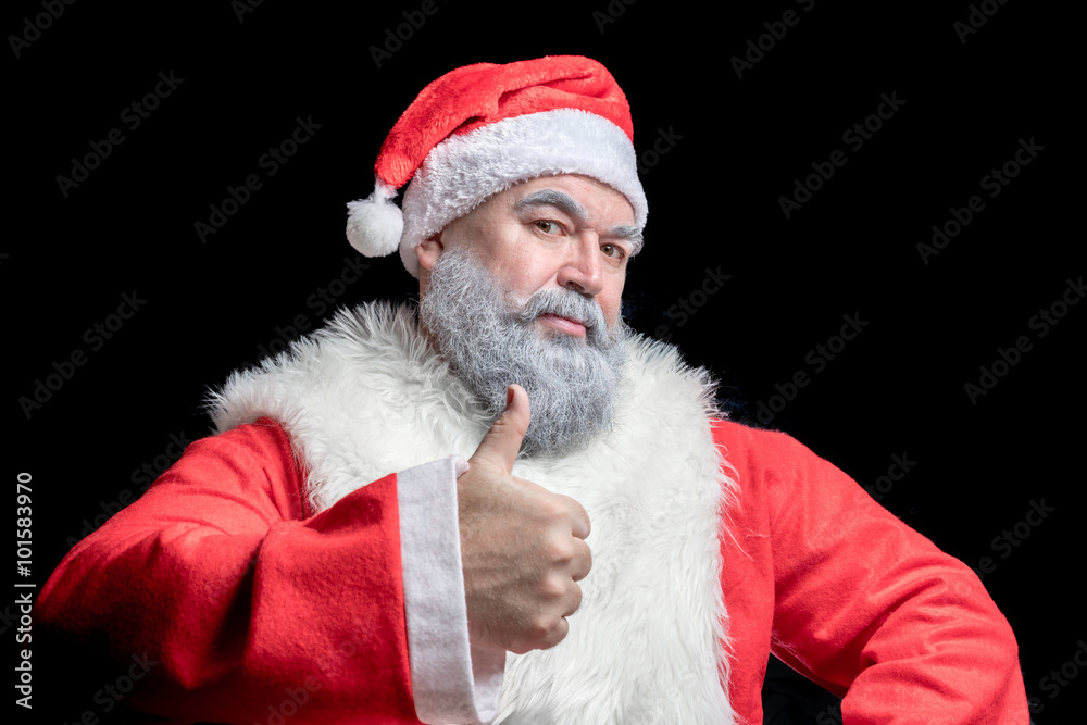 Satisfied Santa Claus shows thumbs up Satisfied Santa Claus shows thumbs up