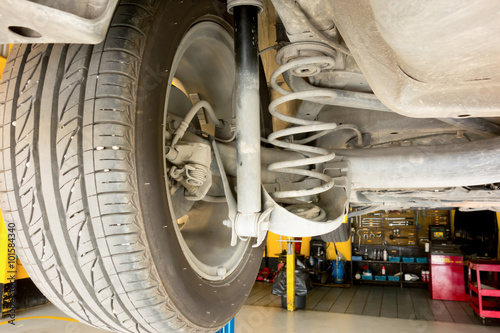Rear suspension of car lift up for maintenance