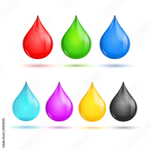 Glossy Drops CMYK and RGB. Vector