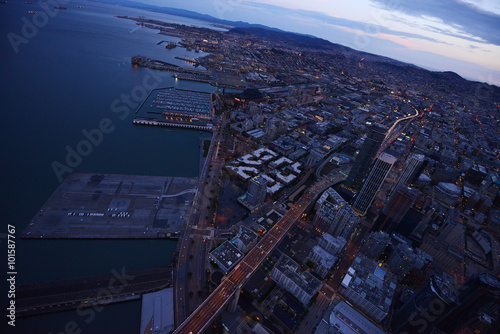 aerial view sunset san francisco