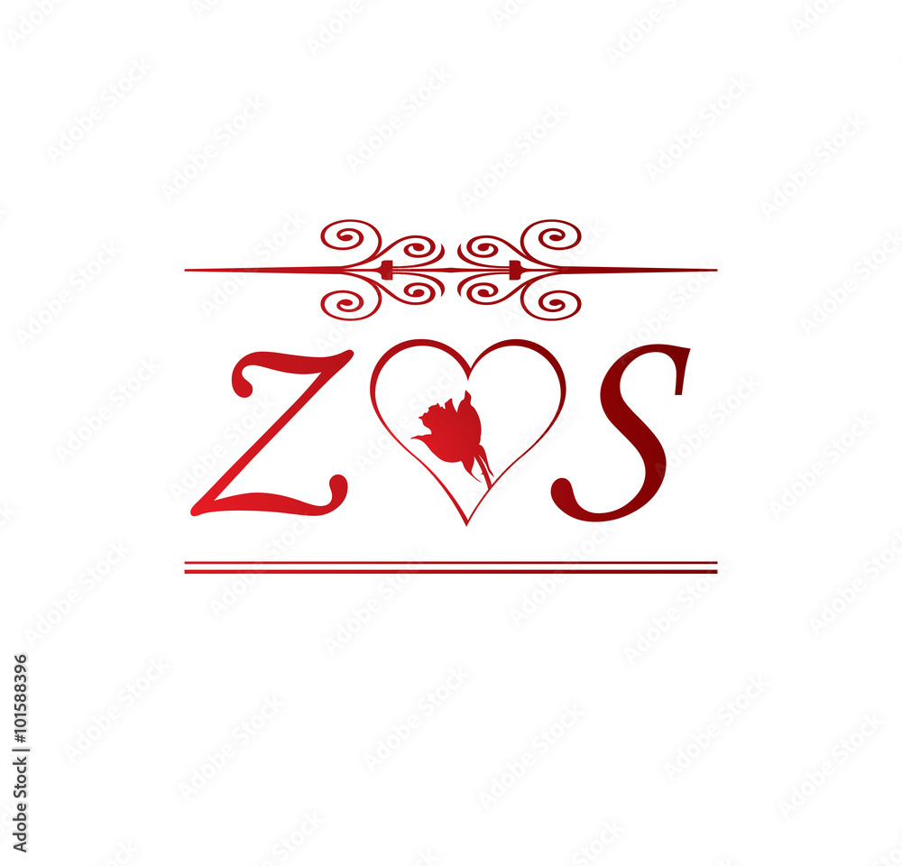 ZS love initial with red heart and rose Stock Vector | Adobe Stock