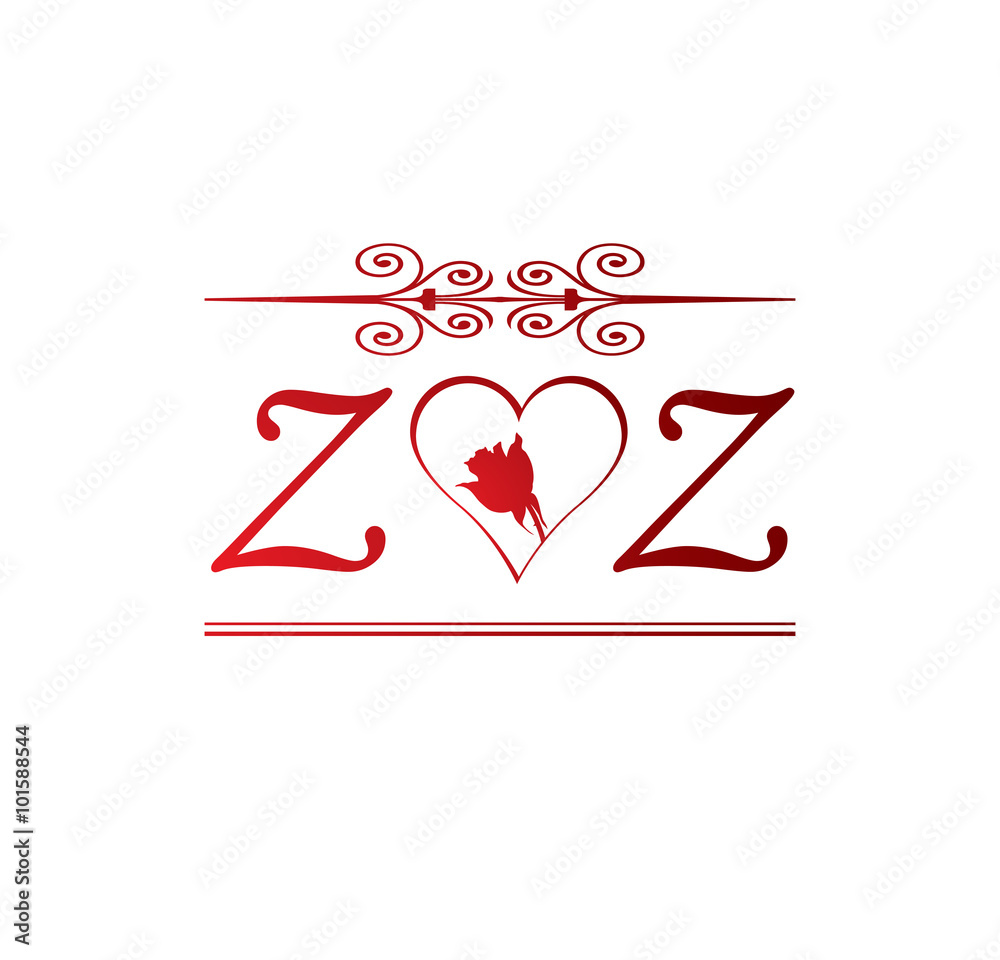 ZZ love initial with red heart and rose Stock Vector | Adobe Stock