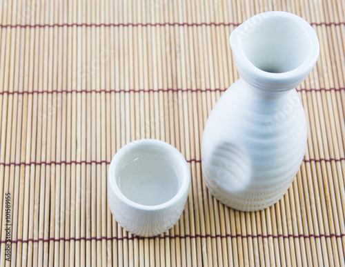 japanese traditional sake cups and bottle