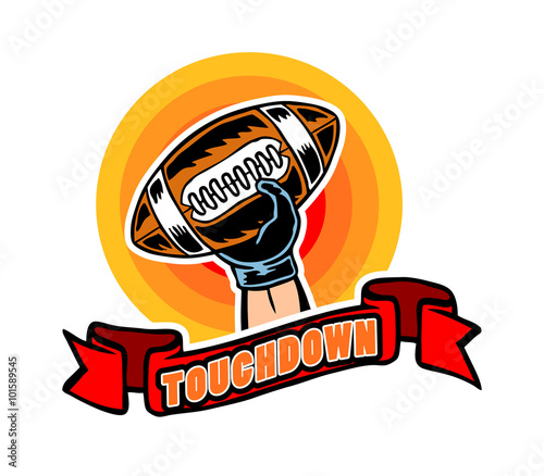 Vector illustration of touchdown badge in pop art comic style. 