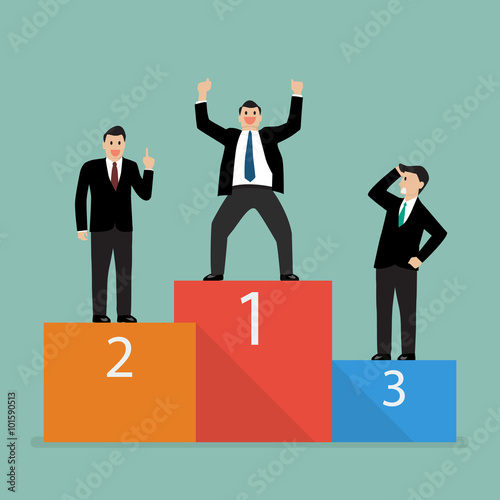 Winners businessman stand on a podium