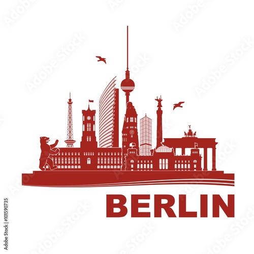 Berlin Deutschland Panorama Plakat Poster Hintergrund Kulisse Details Denkmäler Sehenswürdigkeiten Hauptstadt