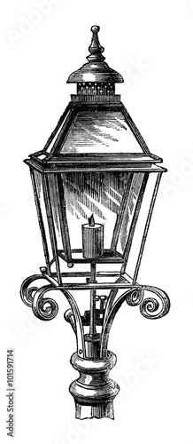 Fotografie Antique Woodcut Iron gas lamp