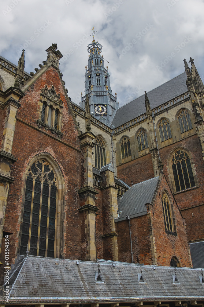 The bell tower of the Grote Kerk (Sint-Bavokerk) in the  histori