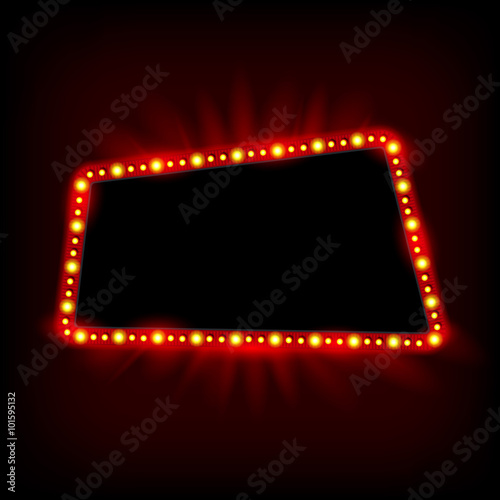 Retro light banner. Vector glowing theater cinema Sign. Retro re