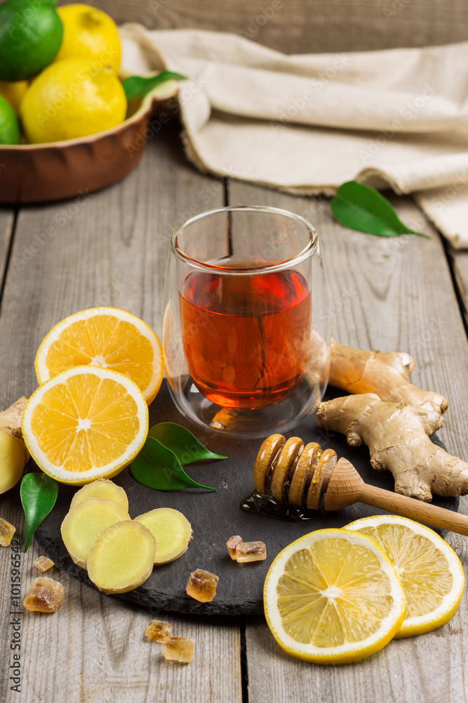 Ginger tea and ingredients Ginger tea and ingredients
