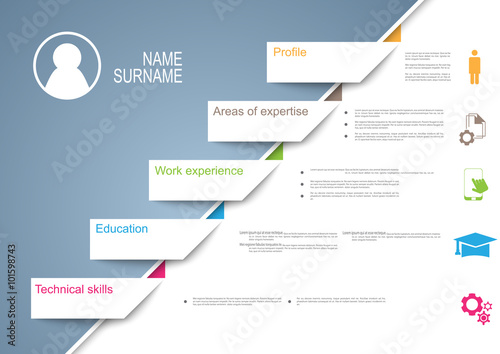 Resume / CV template design with tabs / ribbons/ tags