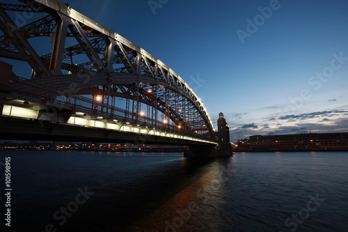Bolsheokhtinsky bridge at night St. Petersburg Neva river
