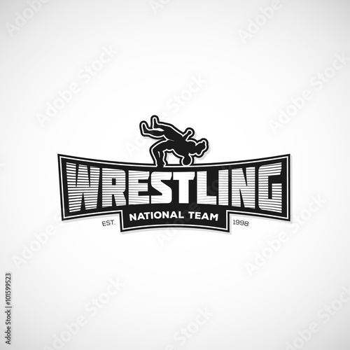 Freestyle Wrestling logo, sign, illustration. Template for gym, print, sticker, cover, poster or any art works. Vector illustration.