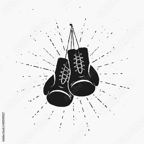 Vintage Boxing Gloves Hanging Nailed to Something. Vector illustration. Template for print, t-shirt, flyer, poster or art works.