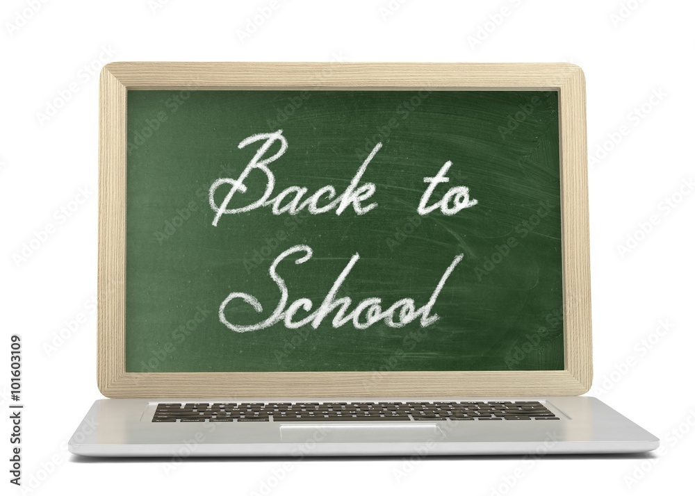 Laptop with chalkboard, back to school, online education concept Laptop with chalkboard, back to school, online education concept