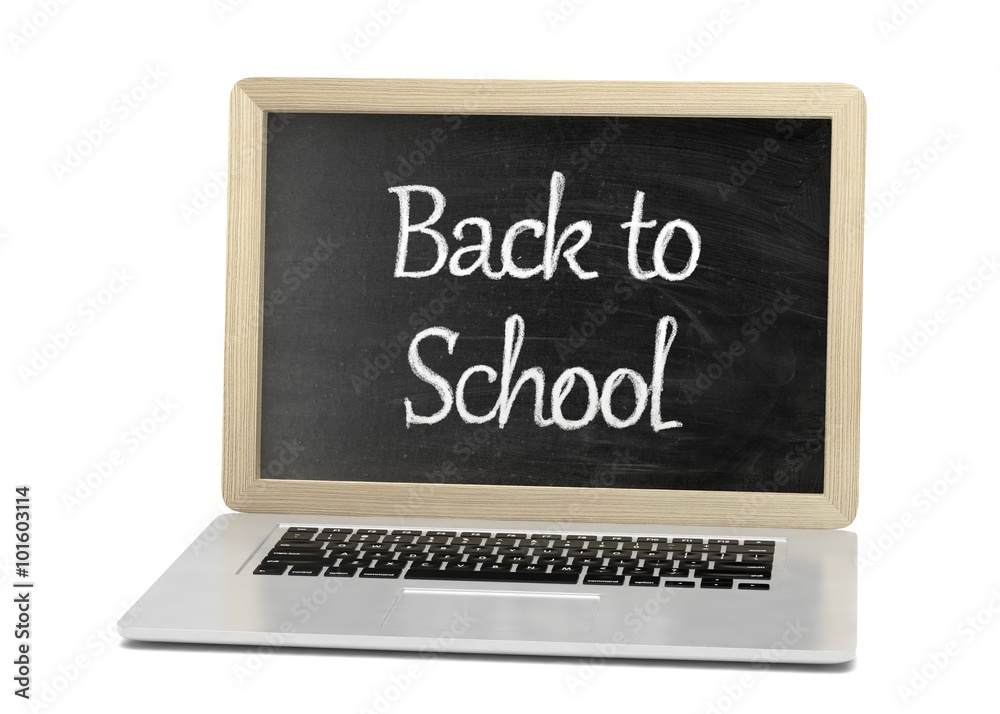 Laptop with chalkboard, back to school, online education concept Laptop with chalkboard, back to school, online education concept