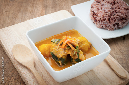 Pumpkin curry with Pork. Thai spicy food.