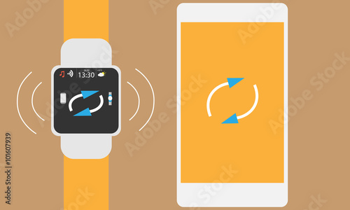 Watches in vector graphics synchronized with the mobile phone