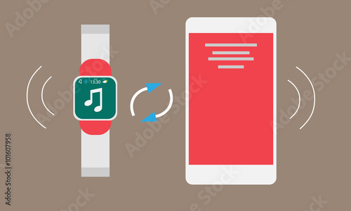 Watches in vector graphics synchronized with the mobile phone