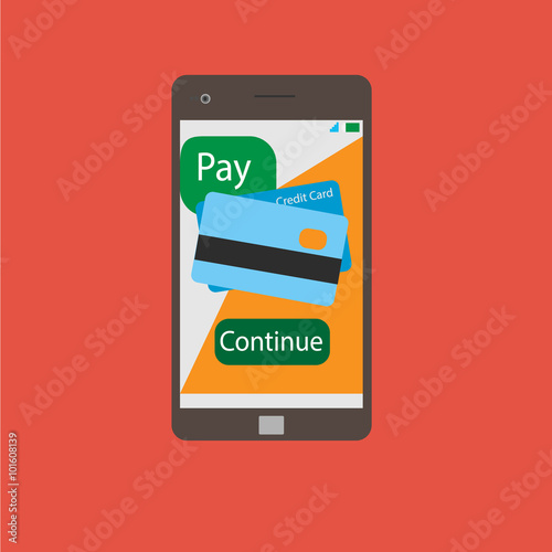 Mobile phone in vector graphics synchronized with a bank card