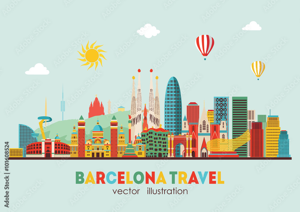 Barcelona skyline detailed silhouette. Vector illustration