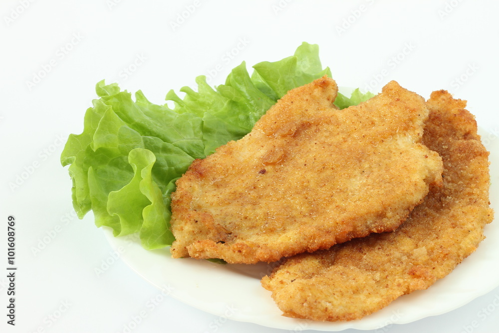 Schnitzel on the white plate