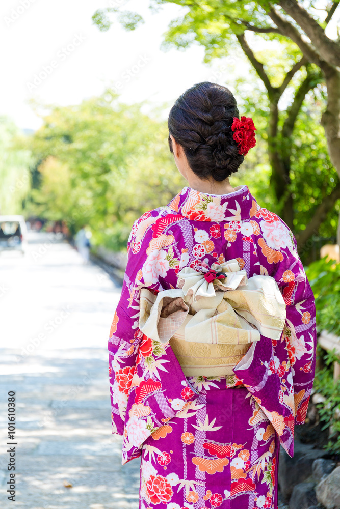 The back view of woman with kimono
