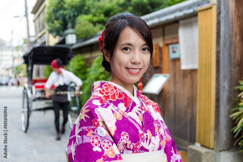 Japanese woman wearing traditional kimono Japanese woman wearing traditional kimono