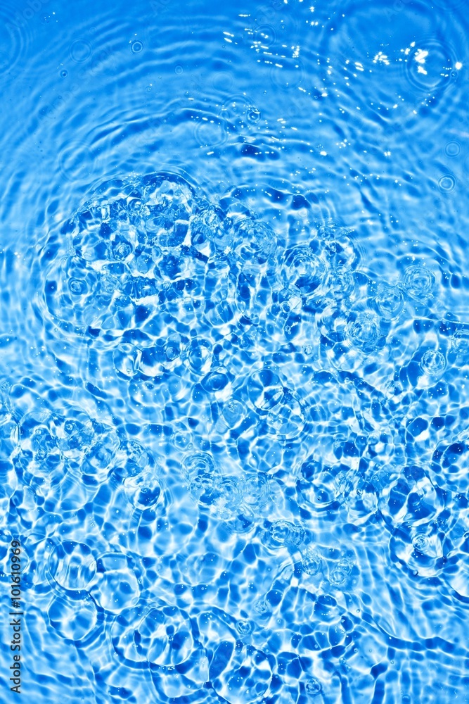 Clean water and water bubbles in blue