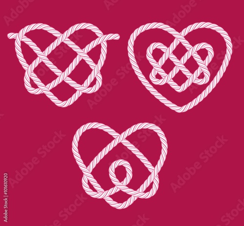 Set of rope hearts decorative knots