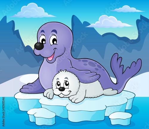 Happy seal with pup theme 2
