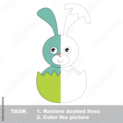 Blue Bunny to be colored. Vector trace game. 