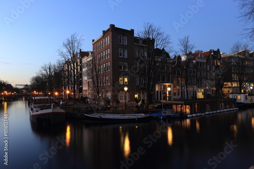 Canals in Amsterdam at night, Natherlands. 