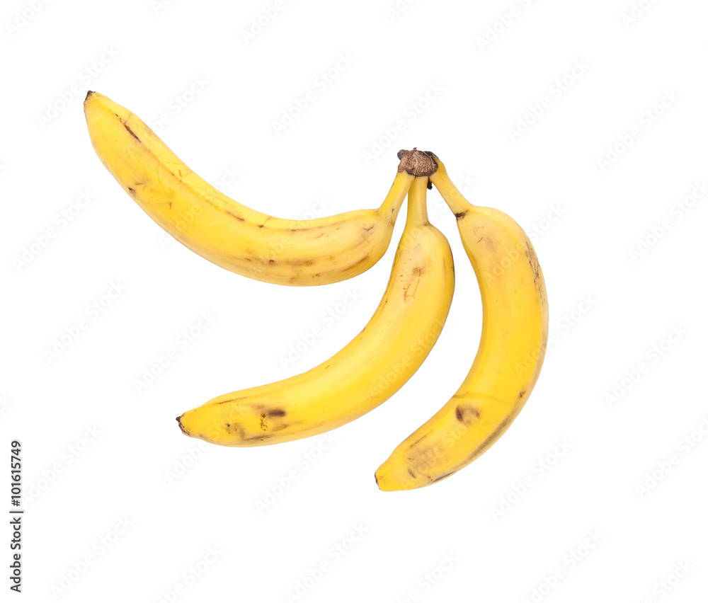 Three bananas. Isolated..