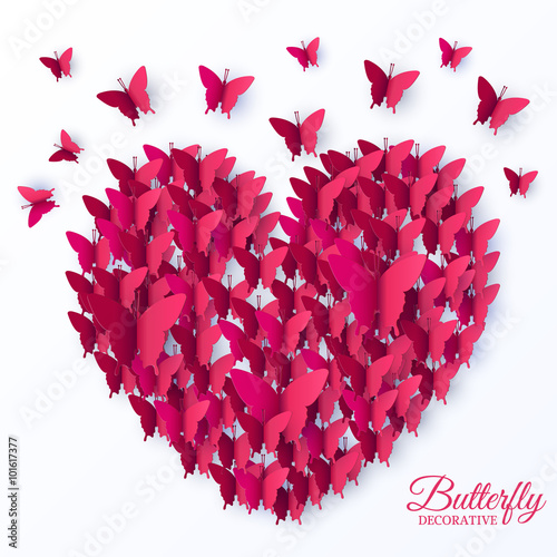 beautiful colorful butterfly heart on valintines day background concept. Vector illustration design. Template for website and mobile appliance photo