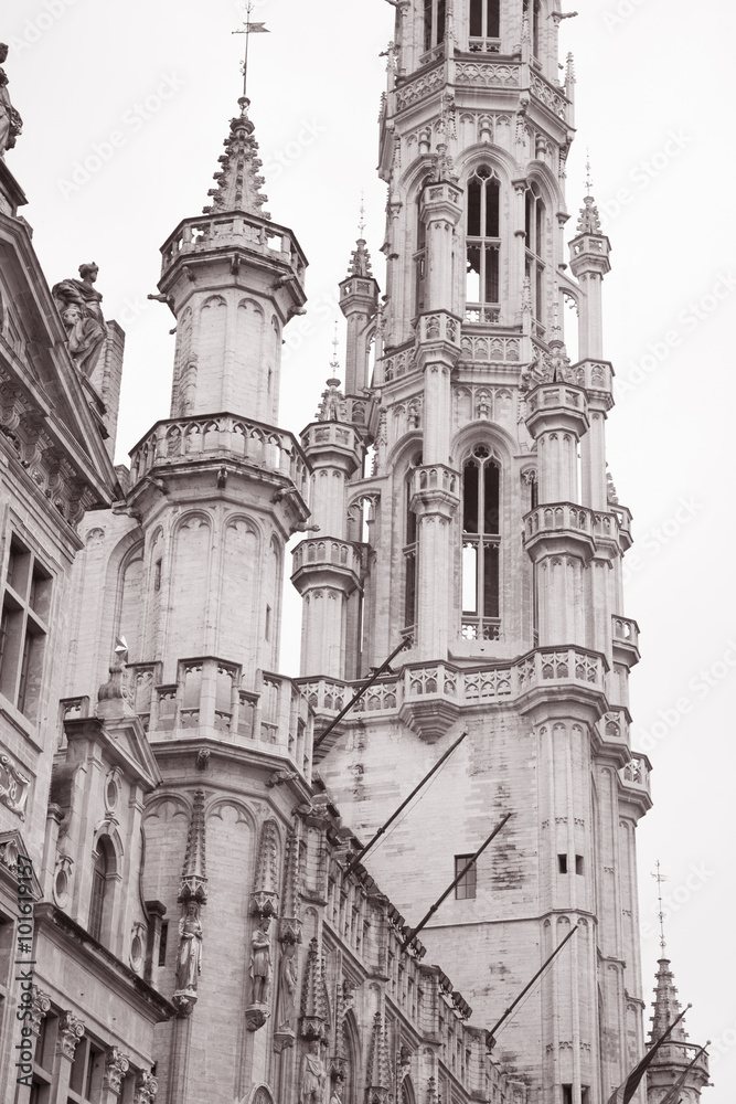 Tower of City Hall, Gran Place - Main Square, Brussels, Belgium