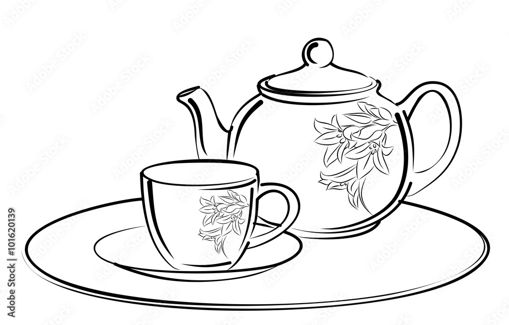 Sketch of tea service.