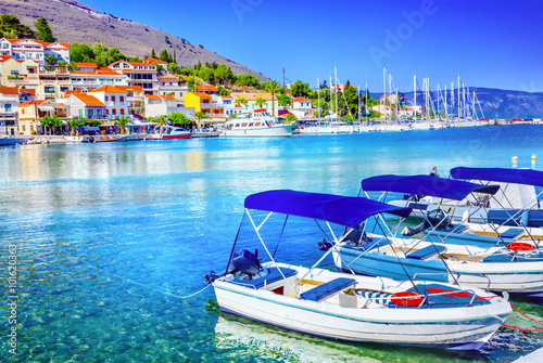 Fishing boats at the coast of Kefalonia, Greece © adisa